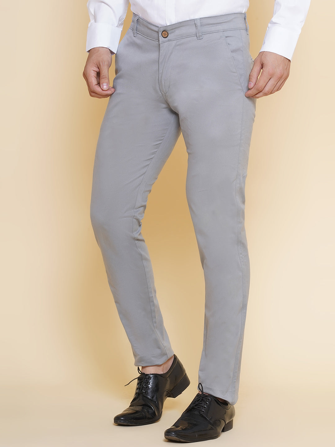 Louis Monarch Men Regular Fit Grey Pure Cotton Trousers